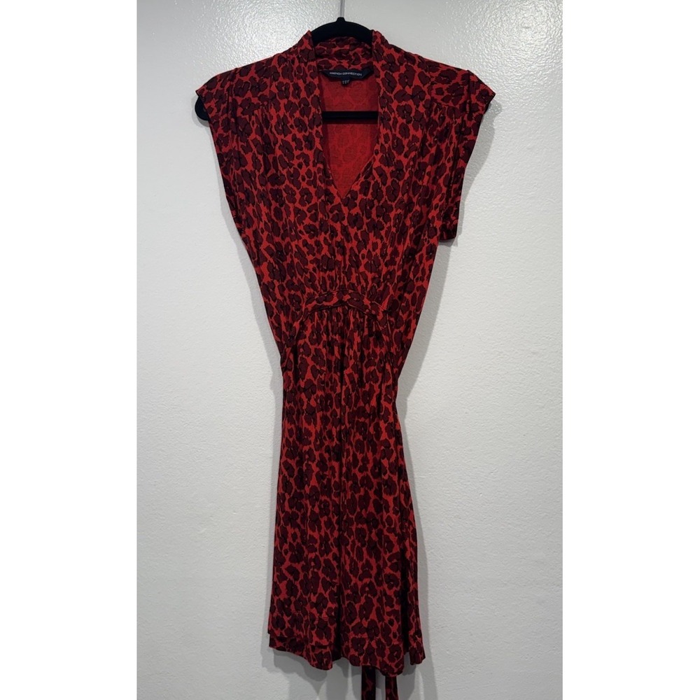 French Connection Red Black Leopard Print Babydoll Dress Y2K Look Vamp Size 4